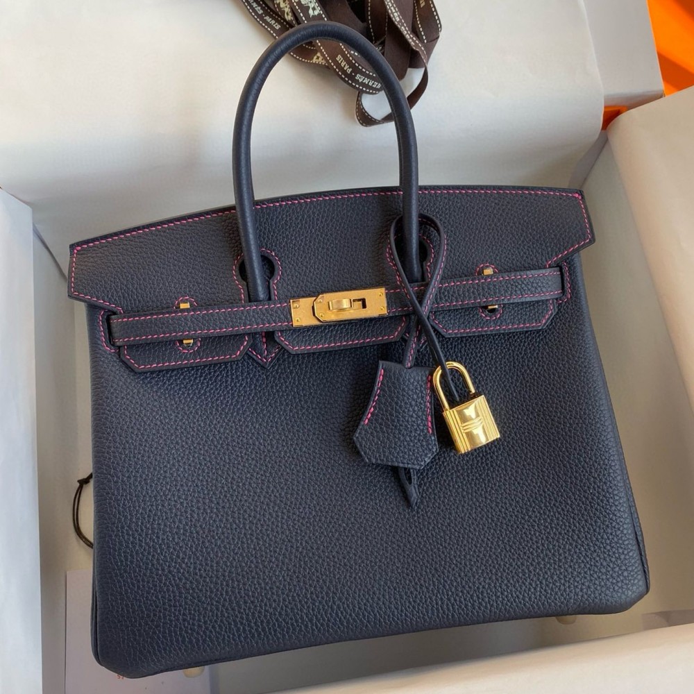 High Quality Replica Hermes Birkin 25 Verso Retourne Handmade Bag in Blue Nuit Clemence Leather $ 529 USD